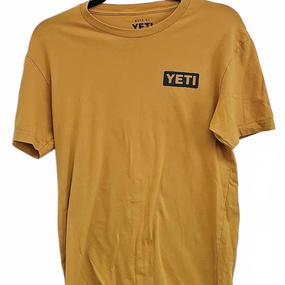 Yeti Size M mustard Color Short Sleeve With Sailboat Graphic Back.  Super Soft
